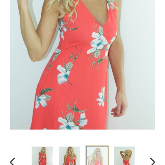 Red floral maxi summer sun dress cross back - Picture 4 of 4
